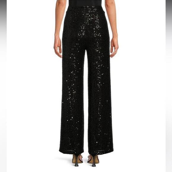 NWT Belle by Badgley Mischka Iris EMERALD GREEN sequin flat front drapey pants - Picture 4 of 14